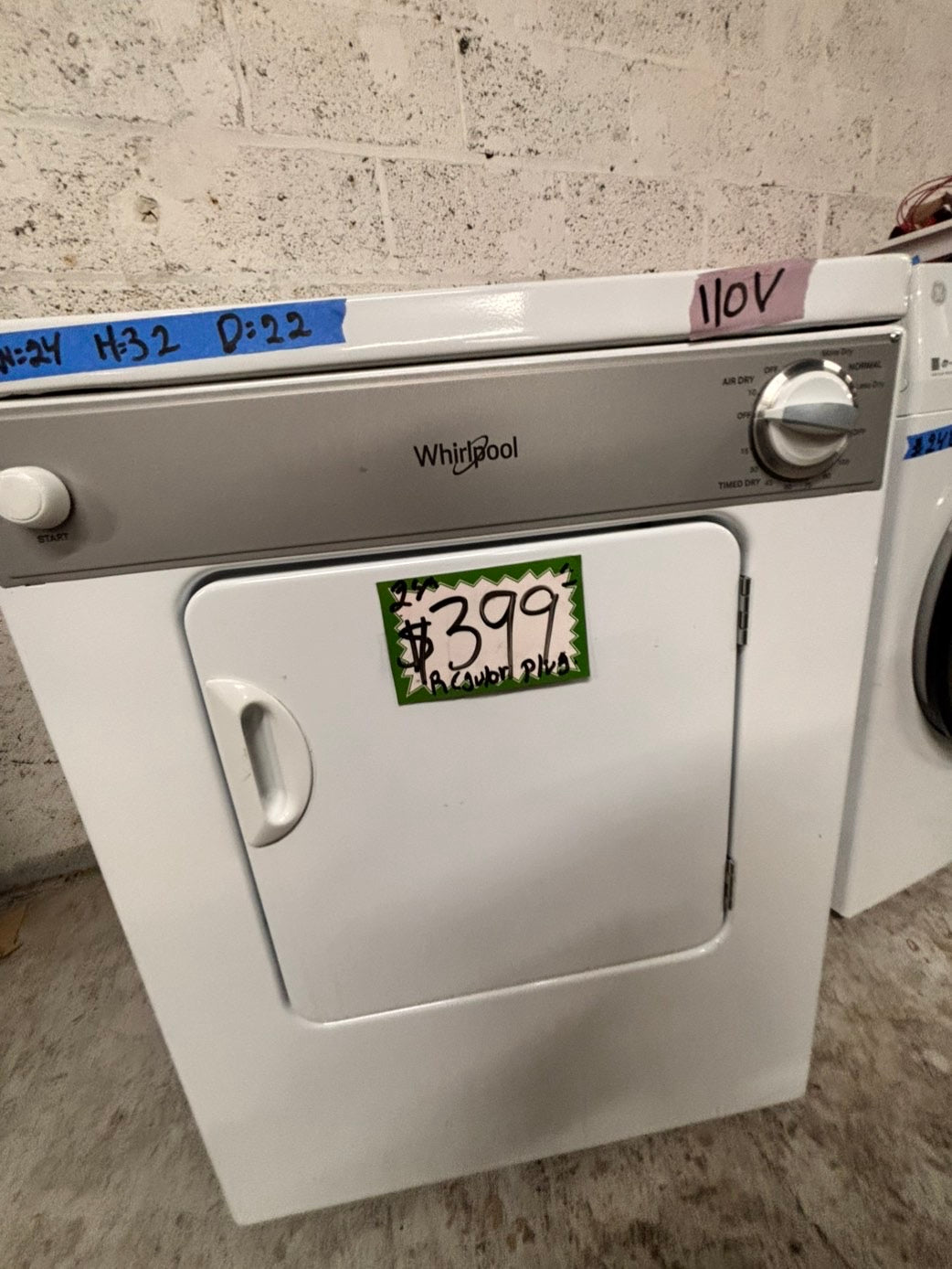 >24”whirlpool front load Electric Dryer 110v regular plug 🔌 white #24WE56B