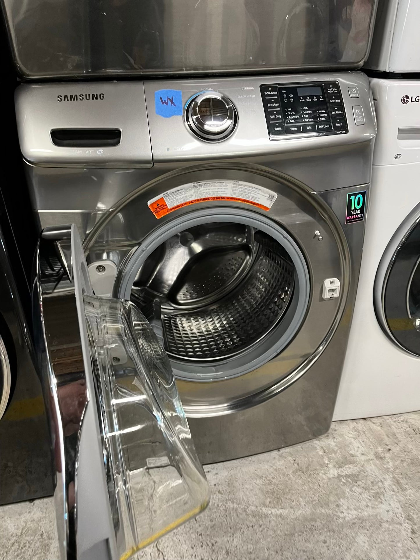 Samsung steam cycle washer 4.5 cu ft & dryer 7.5 cu ft set electric 220v front load stackable sensor dry He stainless steel #WD853UB