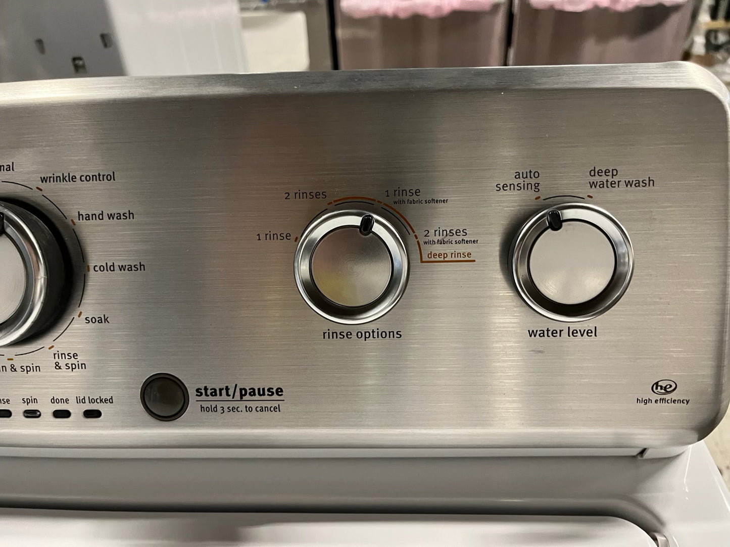 - Maytag Top load washing machine side x side large stainless steel drum capacity w/agitator 27" Refurbished #W001KB-TR