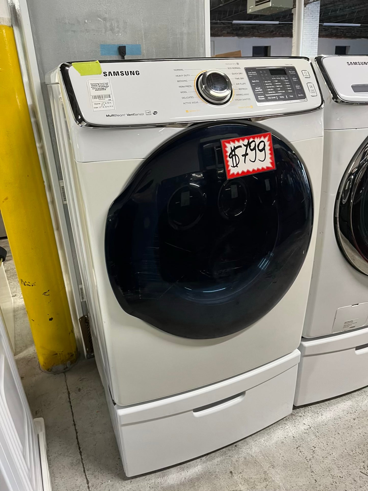 -Samsung front load washer & dryer set electric W/pedestal extra storage 27" #WD953CB