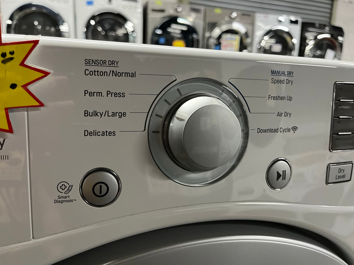 LG Dryer electric 220v in white front load w/pedestal extra storage stainless steel drum large capacity 27" refurbished #ED340SB