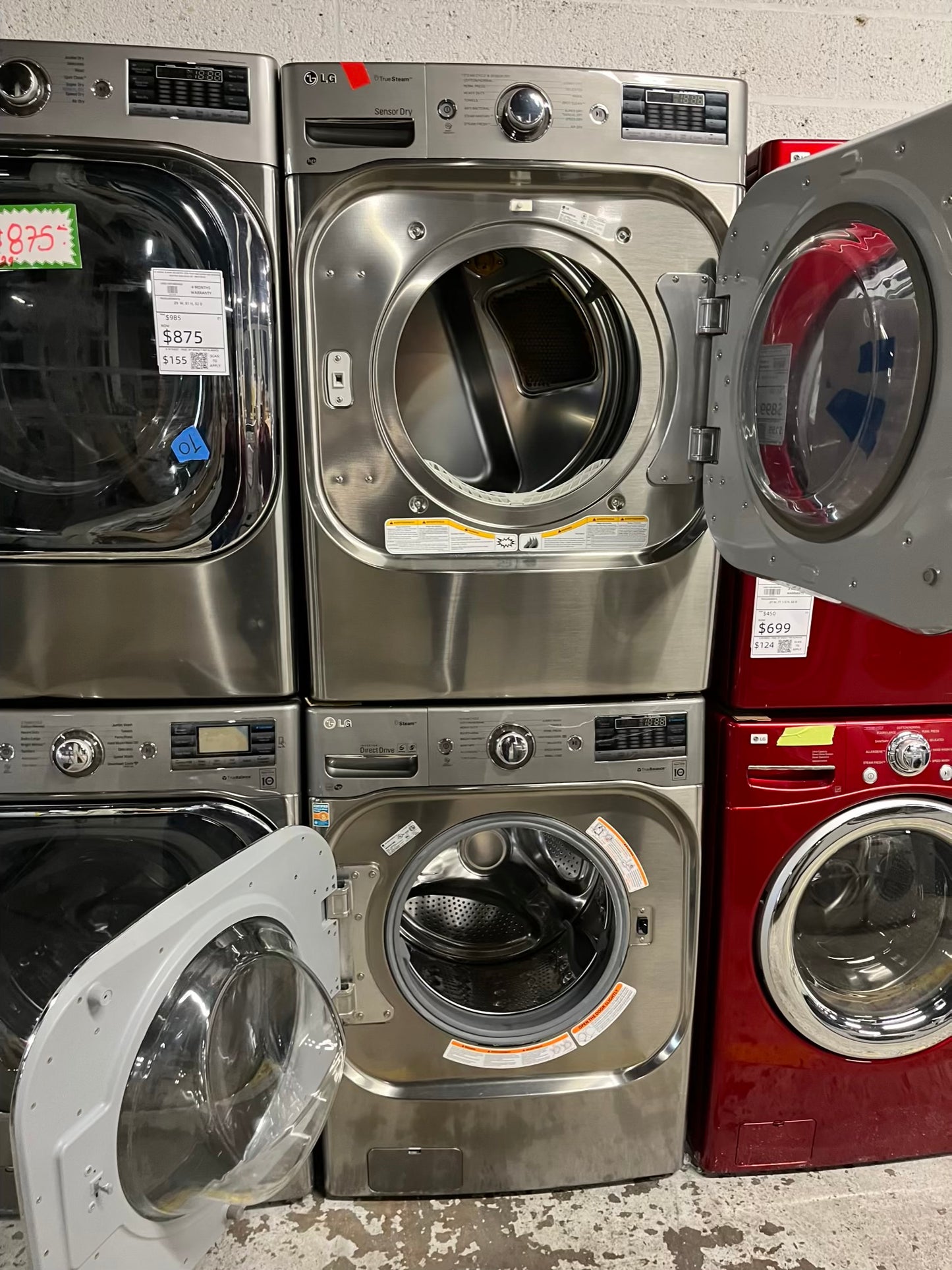 LG washer & dryer set GAS front load jumbo size stackable stainless steel drum 29" #WD186RB Refurbished
