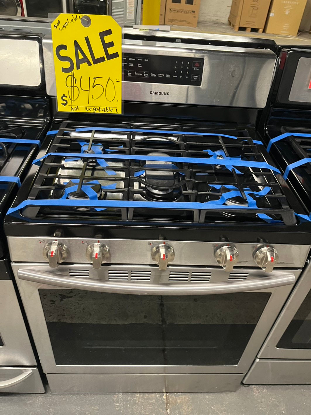 ππͺοΈ=samsung gas stove 5 burner bake broil i/lo in black & silver -used-Refurbished 30β #GRSMA5B