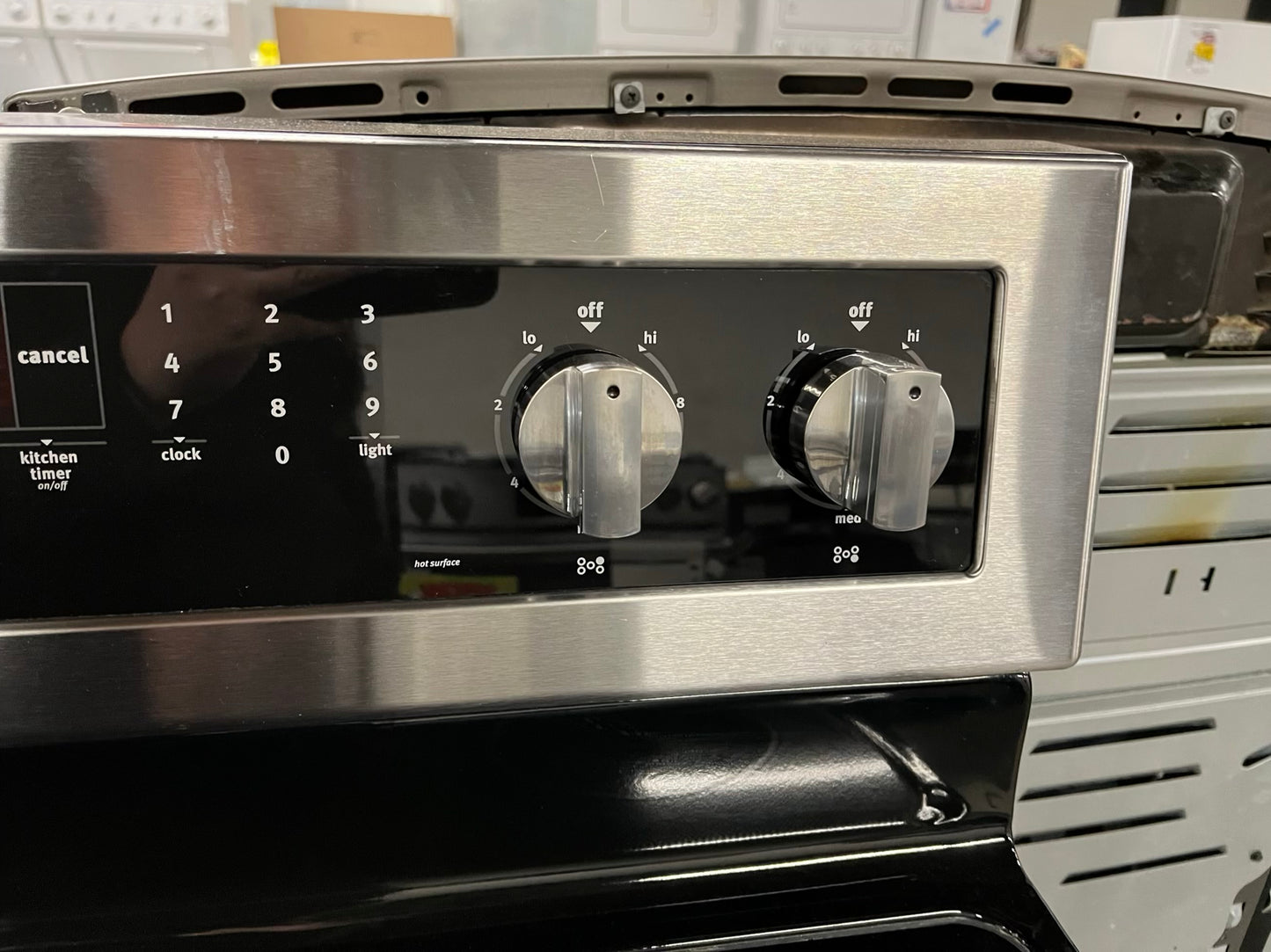 -Maytag glass top electric range 220v 5 burner warm zone convection bake roast broil self clean Refurbished stainless steel 30" #ER338NB