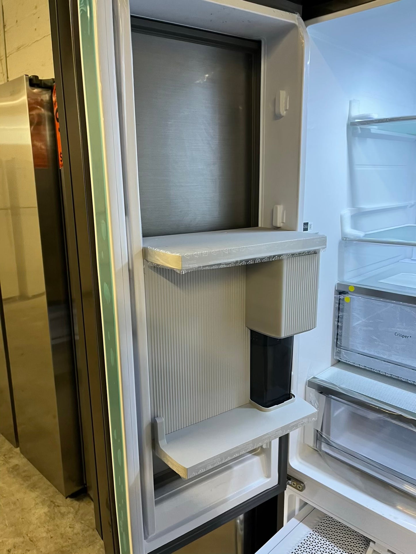 Open Box | Scratch & Dent - Samsung Bespoke 30 cu. ft. Standard Depth 3-Door French Door Smart Refrigerator with Family Hub in White Glass/Matt Grey Glass 36" #RF730JB-TR