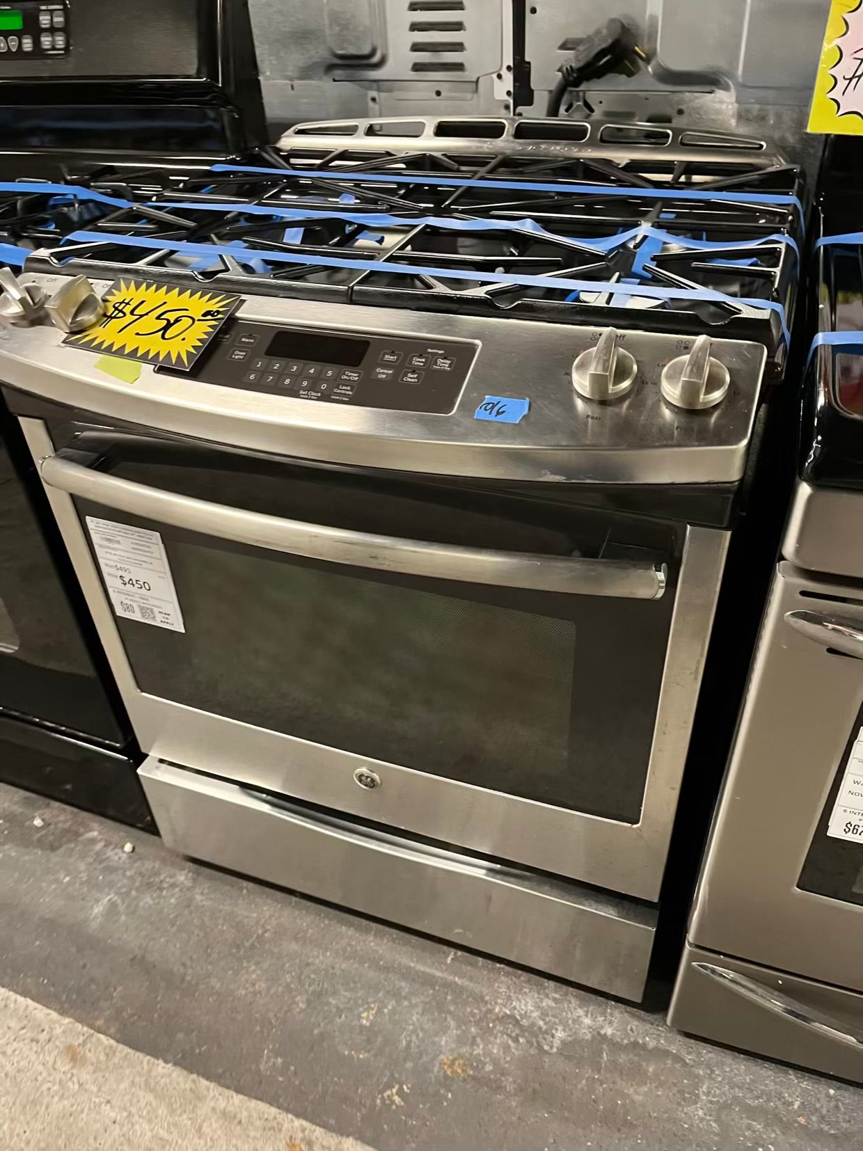 - GE gas range slide in stainless steel 4 burner bake broil hi/lo self clean 30" #ER671WB