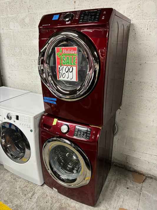 🎄Holiday Sale 🎁 Samsung washer 4.5 cu ft & dryer 7.5 cu ft set electric 220v front load stackable or side by side - sensor dry He in burgundy #WD798EB