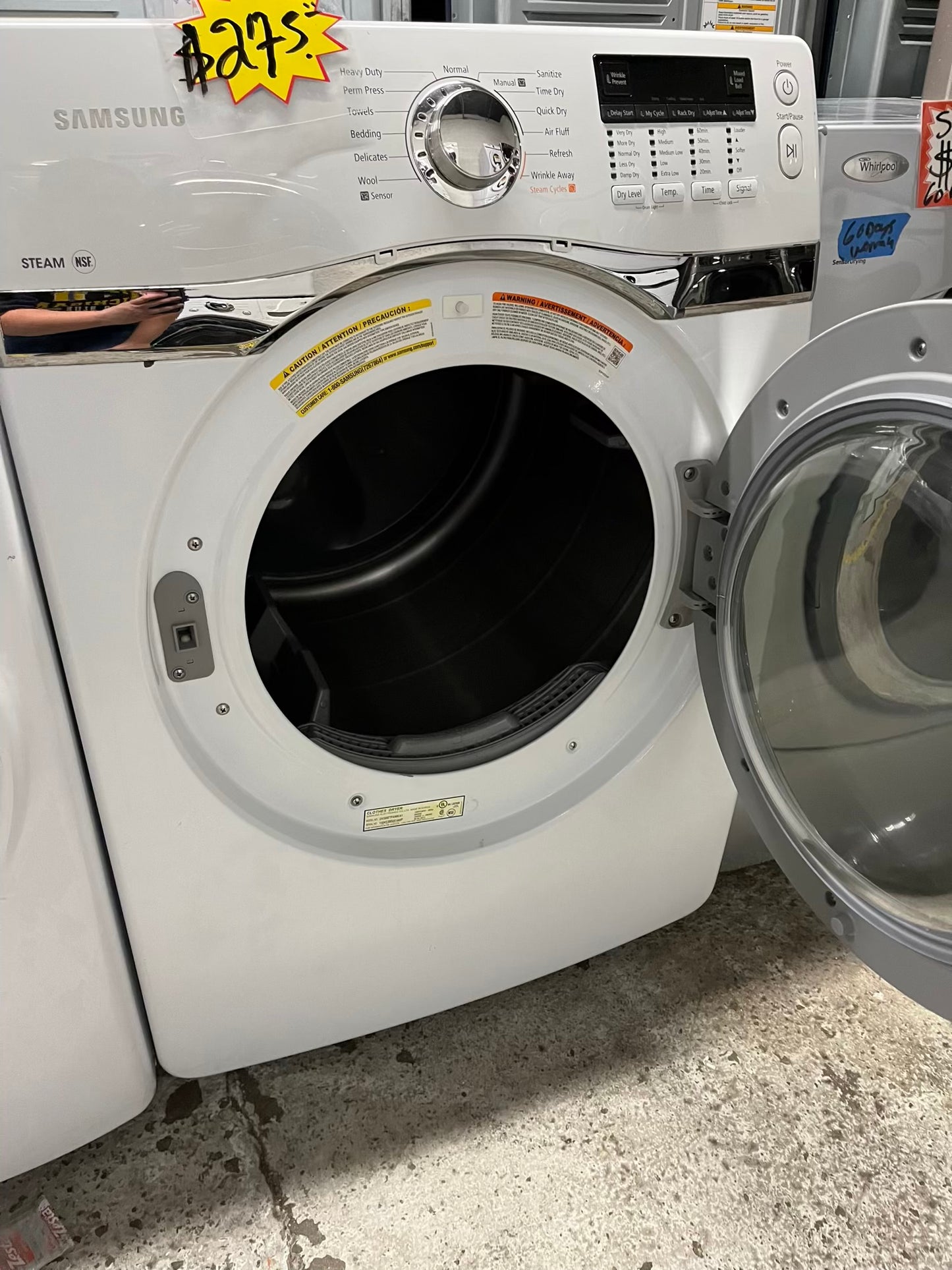 Samsung electric 220v dryer front load stainless steel drum large capacity in white 27" #ED302PB