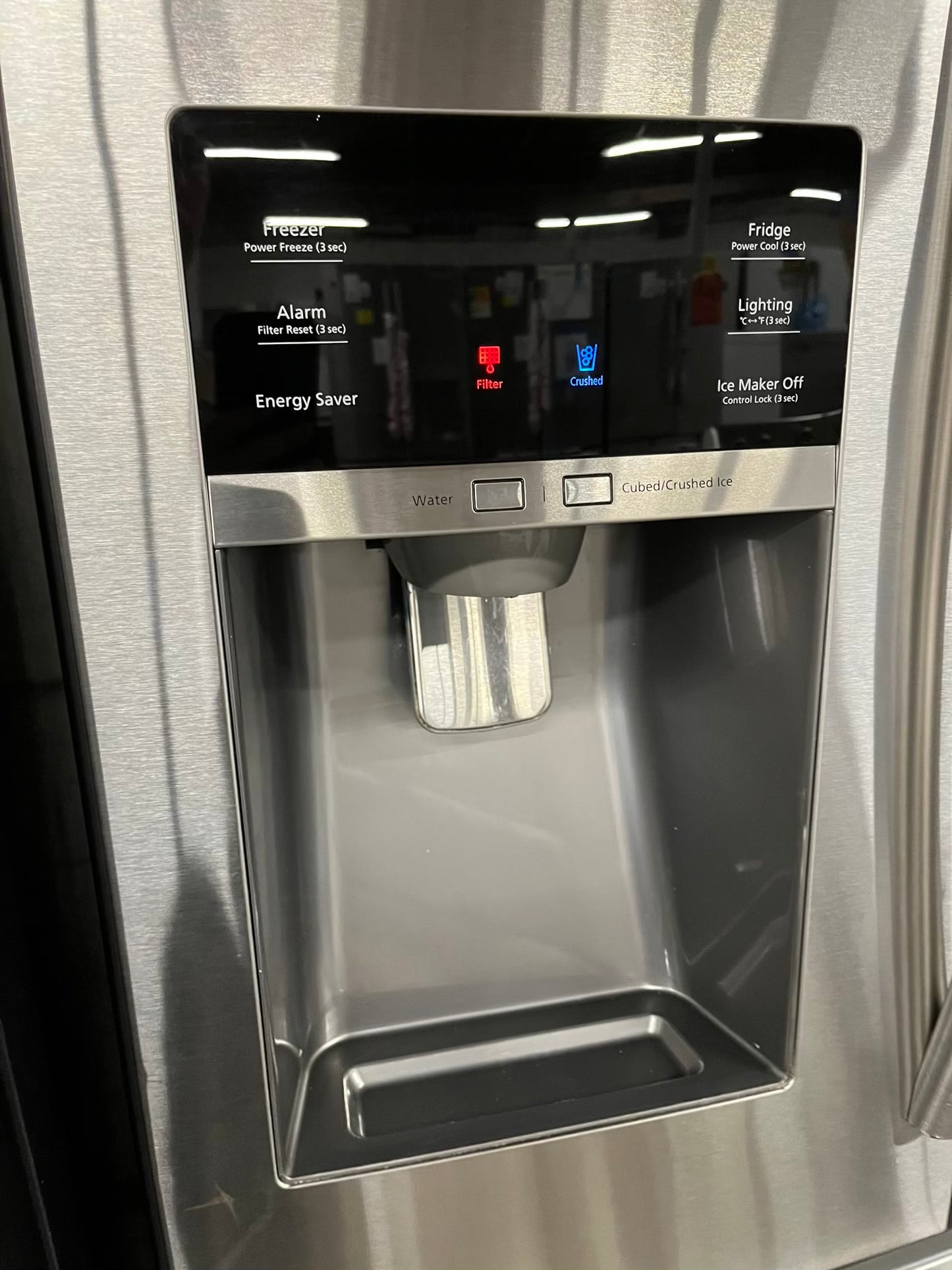 - Used Refurbished Samsung Four door refrigerator stainless steel w/icee water dispenser 33" #RF832SB