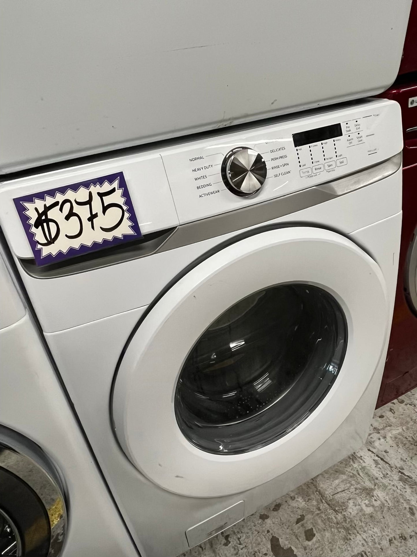 Samsung washer 4.5 cu ft & dryer 7.5 cu ft set electric 220v front load stackable or side by side -sensor dry He in white #WD810VB