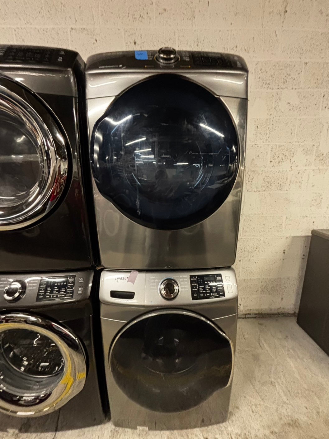 Samsung steam washer 4.5 cu ft & steam dryer 7.5 cu ft set electric 220v front load stackable or side by side -sensor dry He in silver #WD9123JB