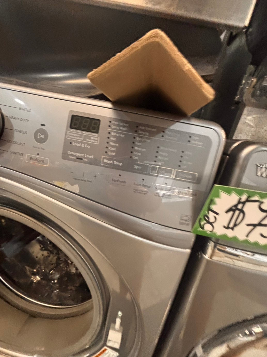 >*SALEš„used- refurbished whirlpool front load electric 220v dryer & washer large capacity with pedestals in silver color 27ā #WSS8KV7B