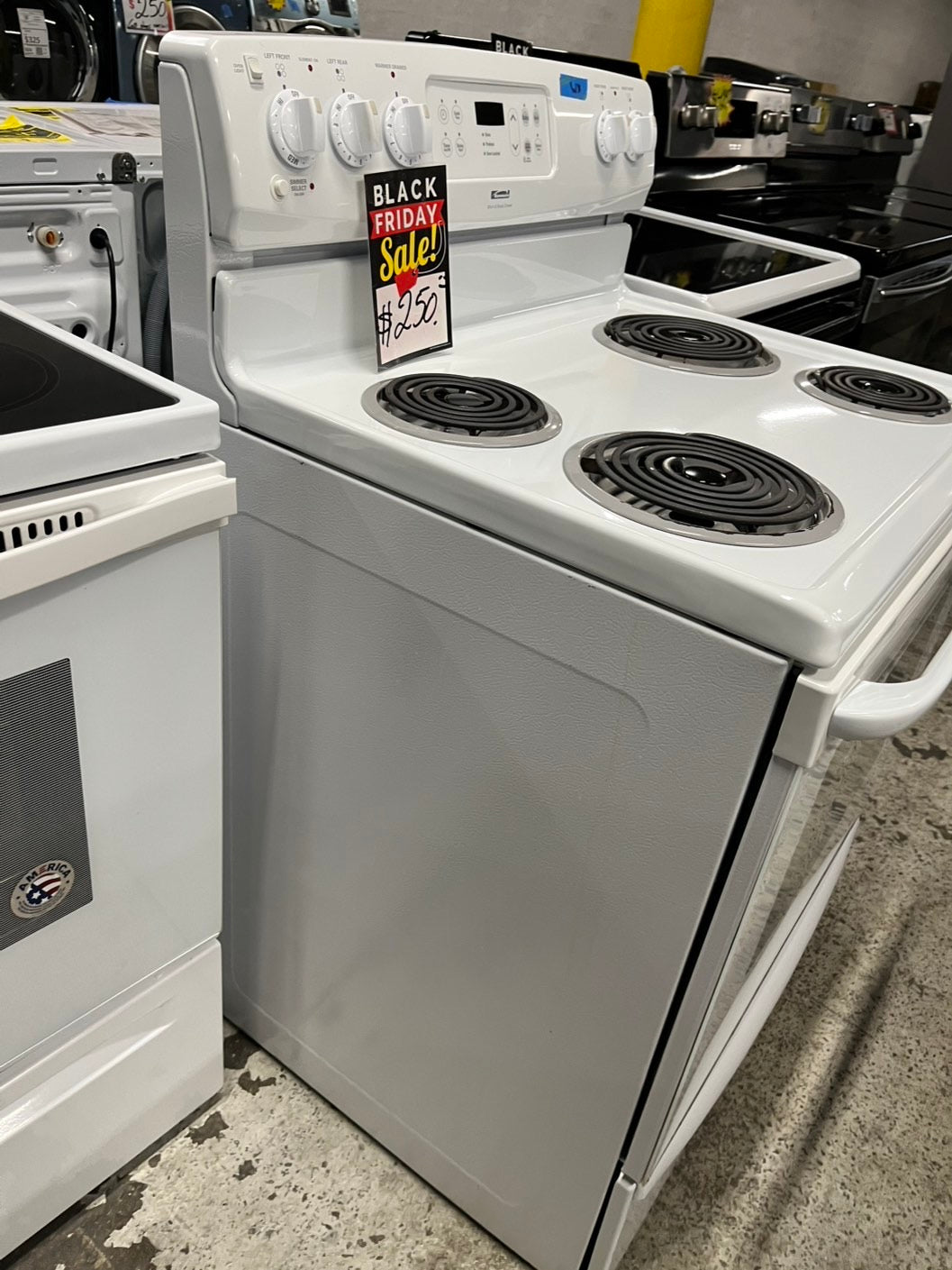 š„Black Friday saleā¼ļø Kenmore electric coil range 220v 4 burner bake broil hi/low white 30" #EL56BAB