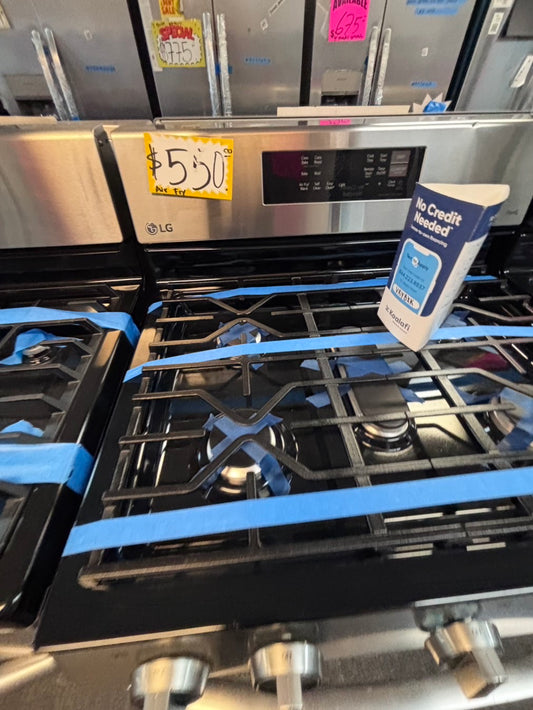 >LG Gas range 5 burner convection oven bake ,broil Hi/Lo self clean in stainless steel used-Refurbished 30” #SG7ZYYL