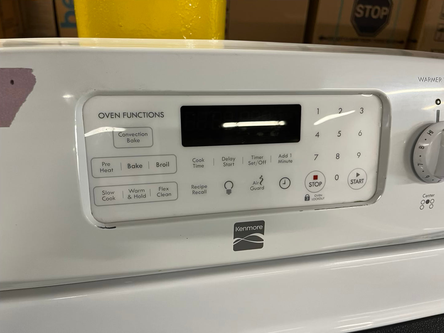 Kenmore electric range 220v 5 burner warm zone convection bake broil flex clean in white Refurbished 30" #ER177EB
