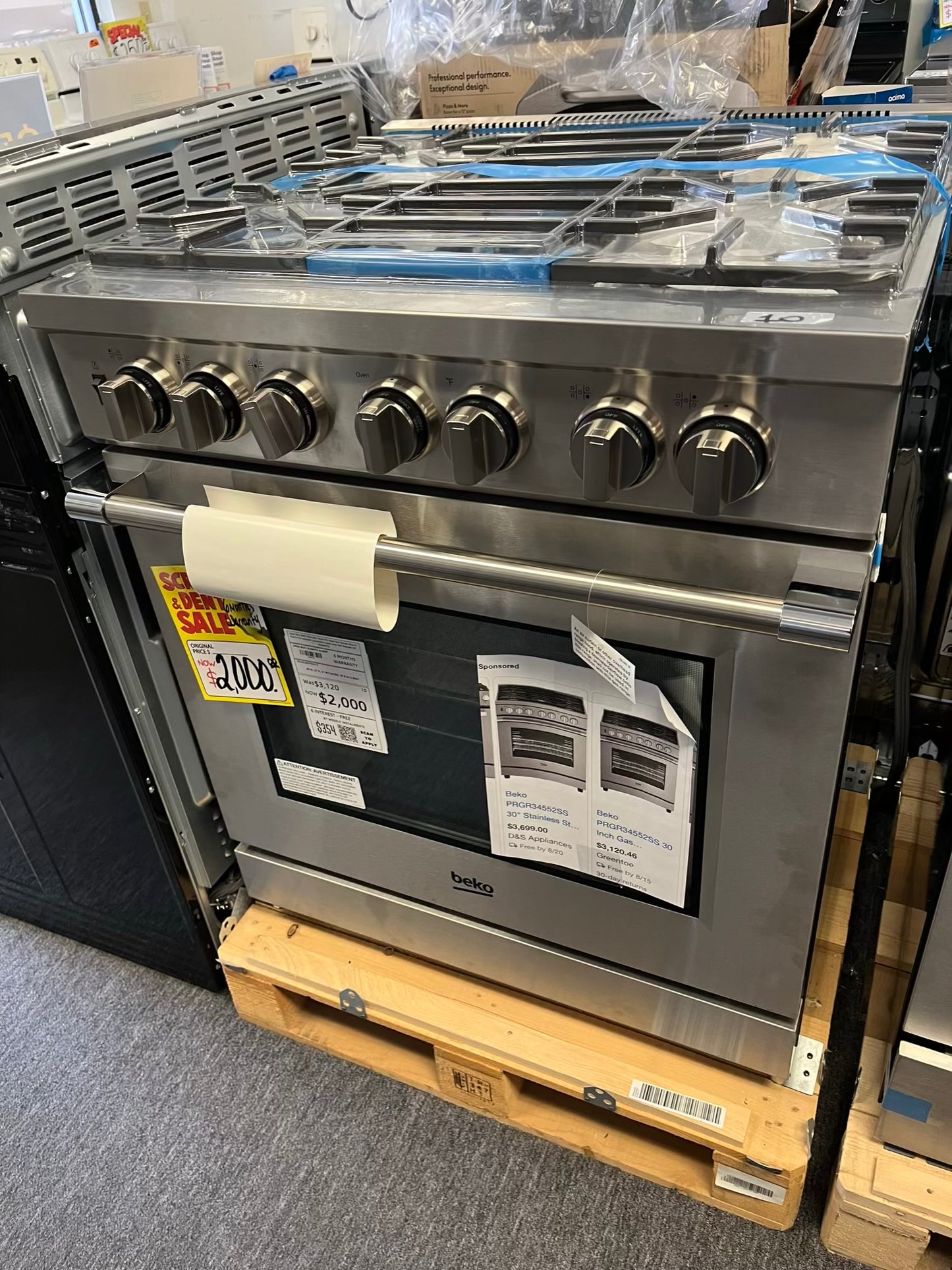 Open Box 📦 Beko Stainless Steel Pro-Style Gas Range slide in broil hi/lo sabbath convection bake roast 500 degrees 30" #GR947GL