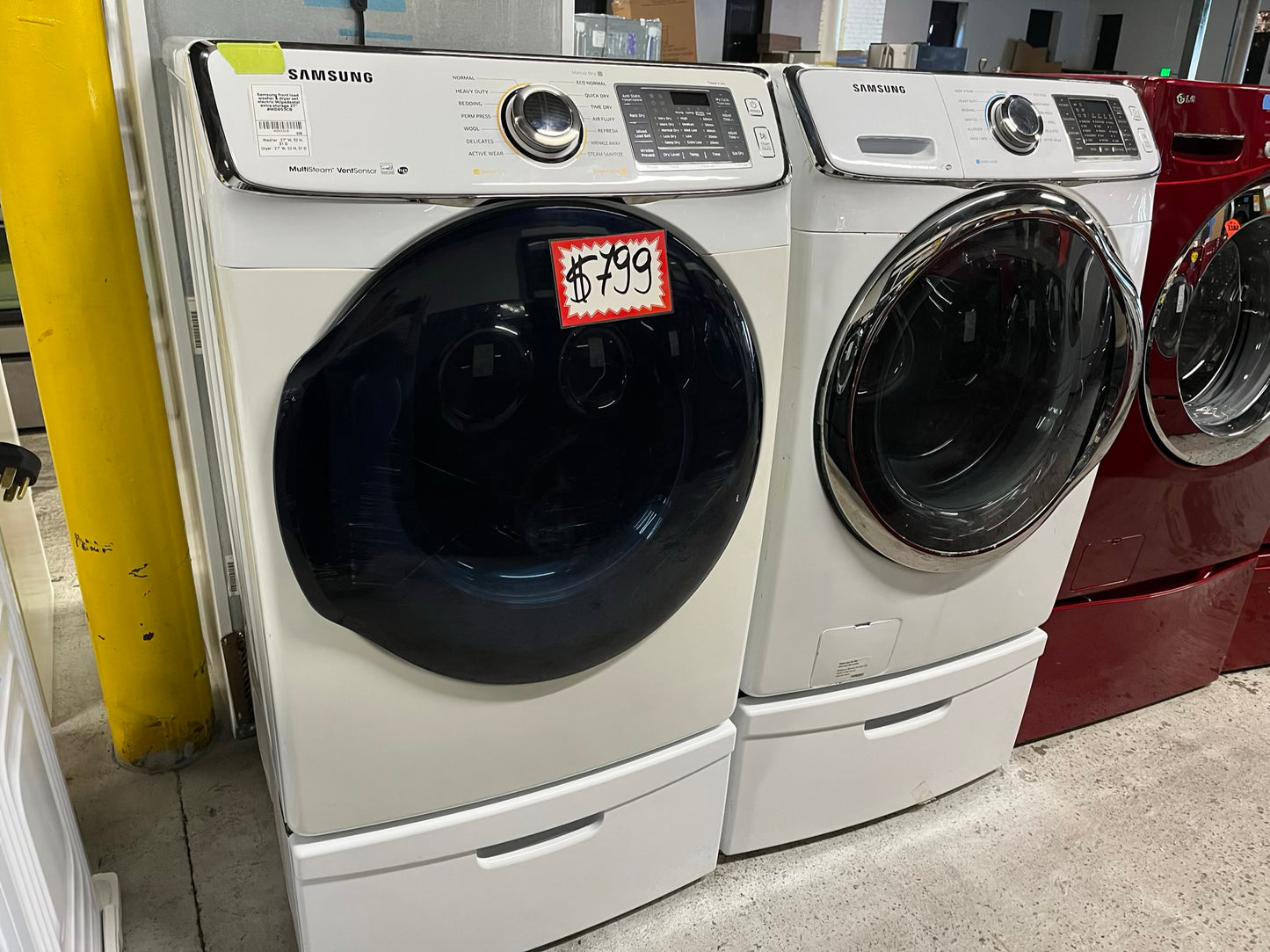 -Samsung front load washer & dryer set electric W/pedestal extra storage 27" #WD953CB