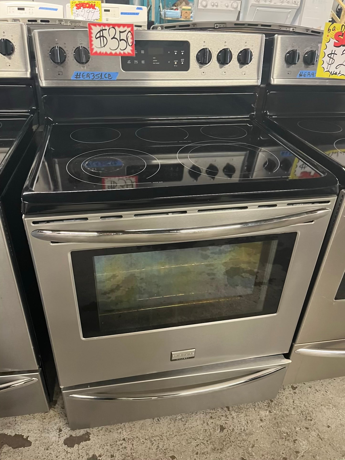 - Frigidaire electric range stainless steel 5 burner warm zone bake broil self clean 30” item number #ER9351CB
