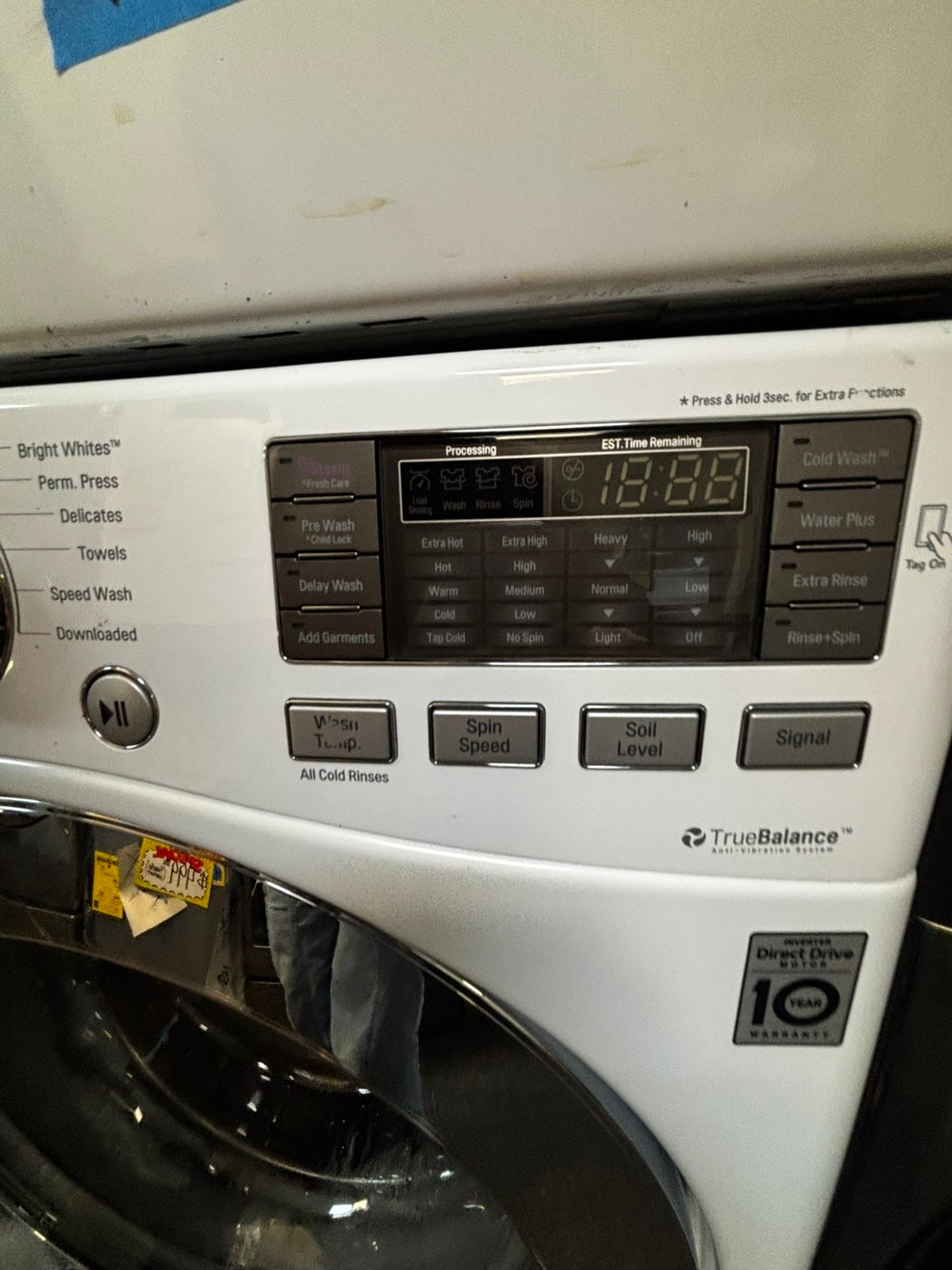 Used-Refurbished LG 27-inch wide, 4.5 cu. ft. capacity front-load washer with steam technology for cleaning and wrinkle removal. Key features include 12 wash cycles, a 1300 RPM max spin speed, NeveRust™ stainless steel drum. #FW4566L