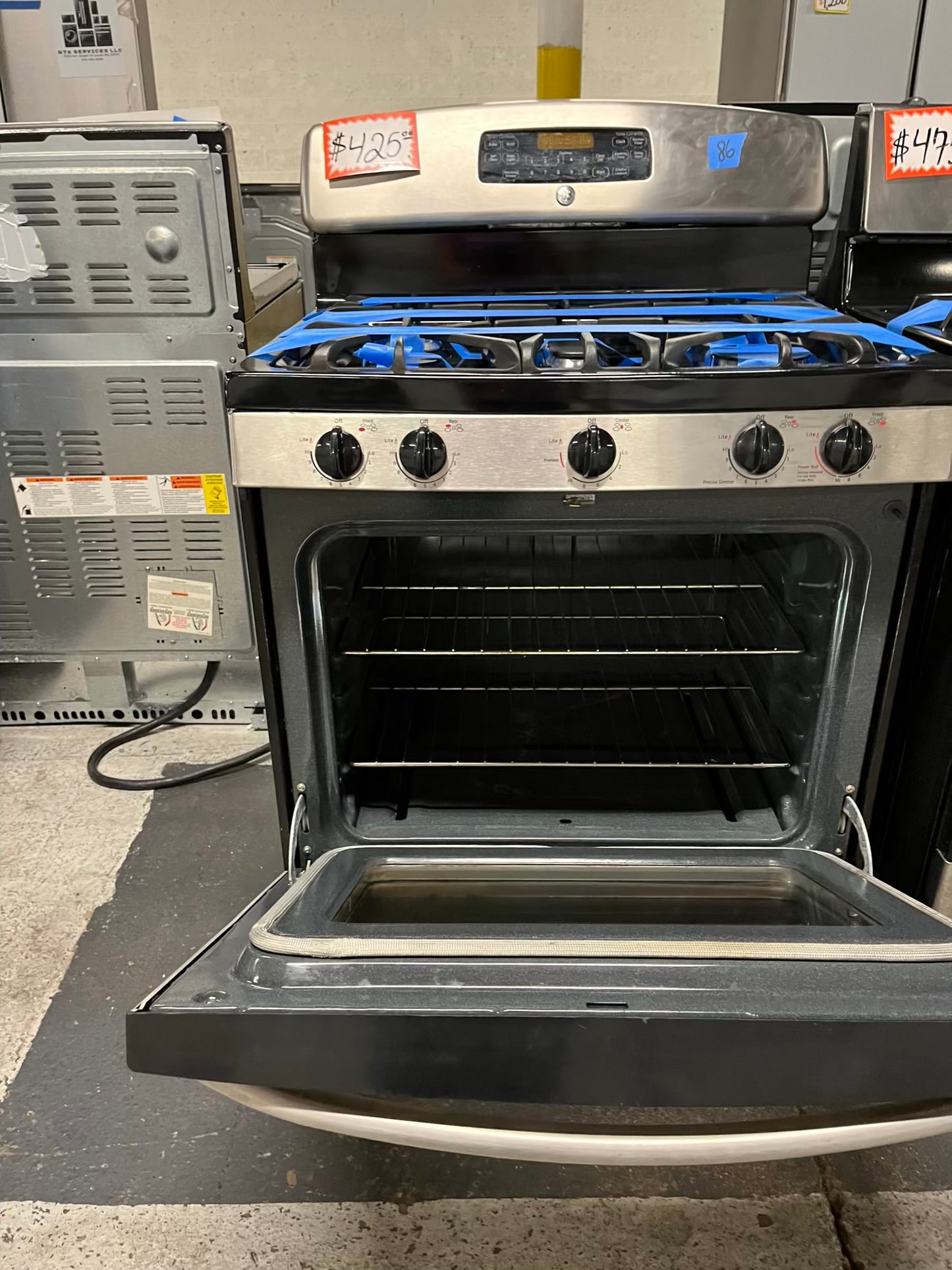 Ge gas range 5 burner stainless steel self clean, warming Drawer bake broil 30" Refurbished #GR389DB