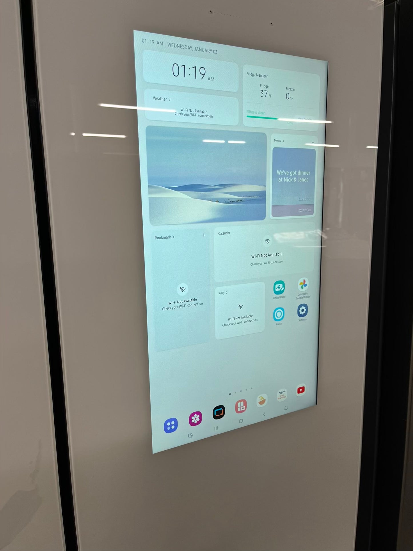 Open Box | Scratch & Dent - Samsung Bespoke 30 cu. ft. Standard Depth 3-Door French Door Smart Refrigerator with Family Hub in White Glass/Matt Grey Glass 36" #RF730JB-TR