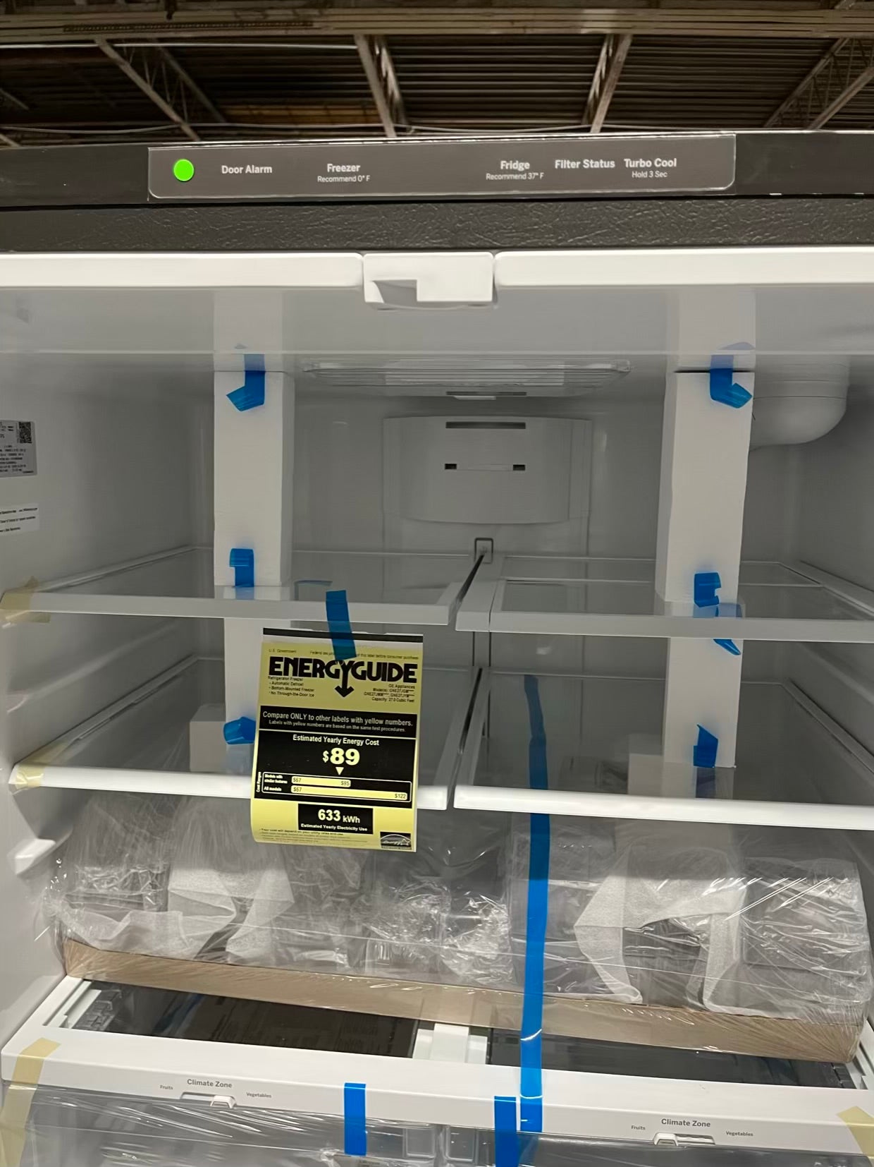Open Box GE French door refrigerator stainless steel w/water dispenser inside & ice maker 36" #RF494EB