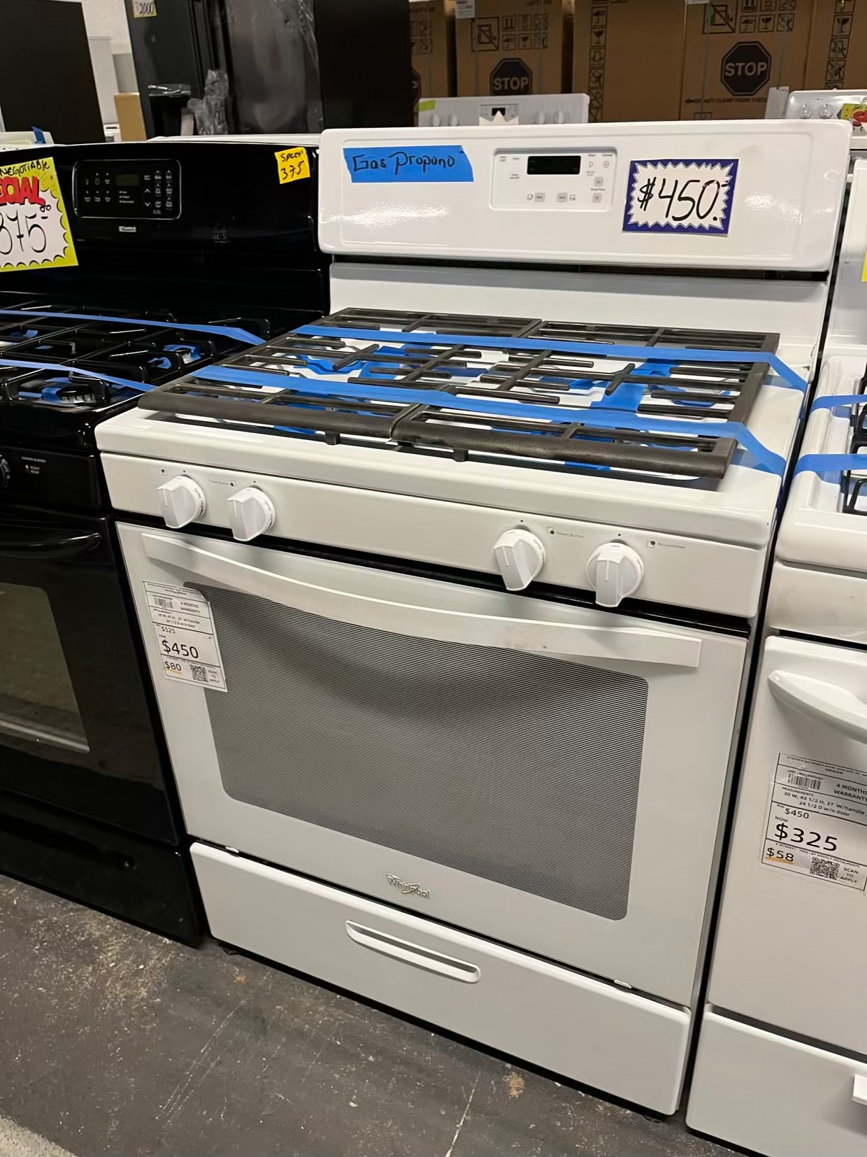 Whirlpool white gas propane range 4 burner bake broil 30" Refurbished #GR384AB