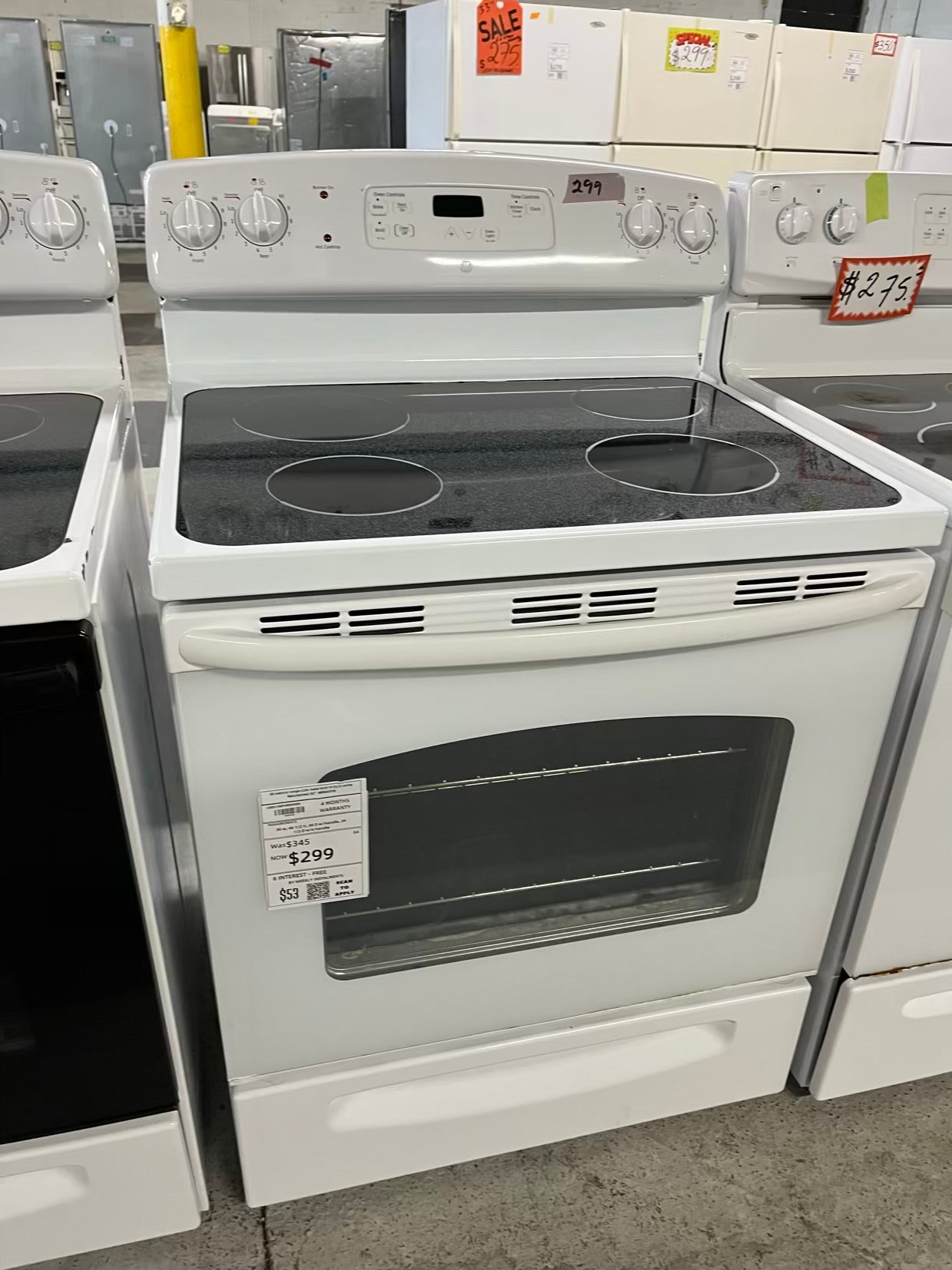 GE electric range 220v bake broil hi/lo in white Refurbished 30" #ER400YB