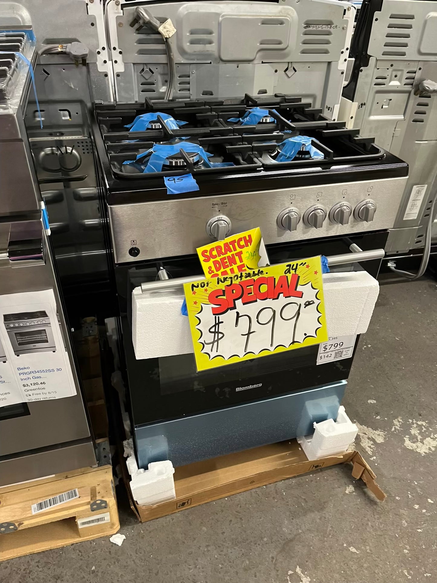 Open Box 📦 Blomberg gas range 4 burner slide-in stainless steel bake broil 24" #GR397WB