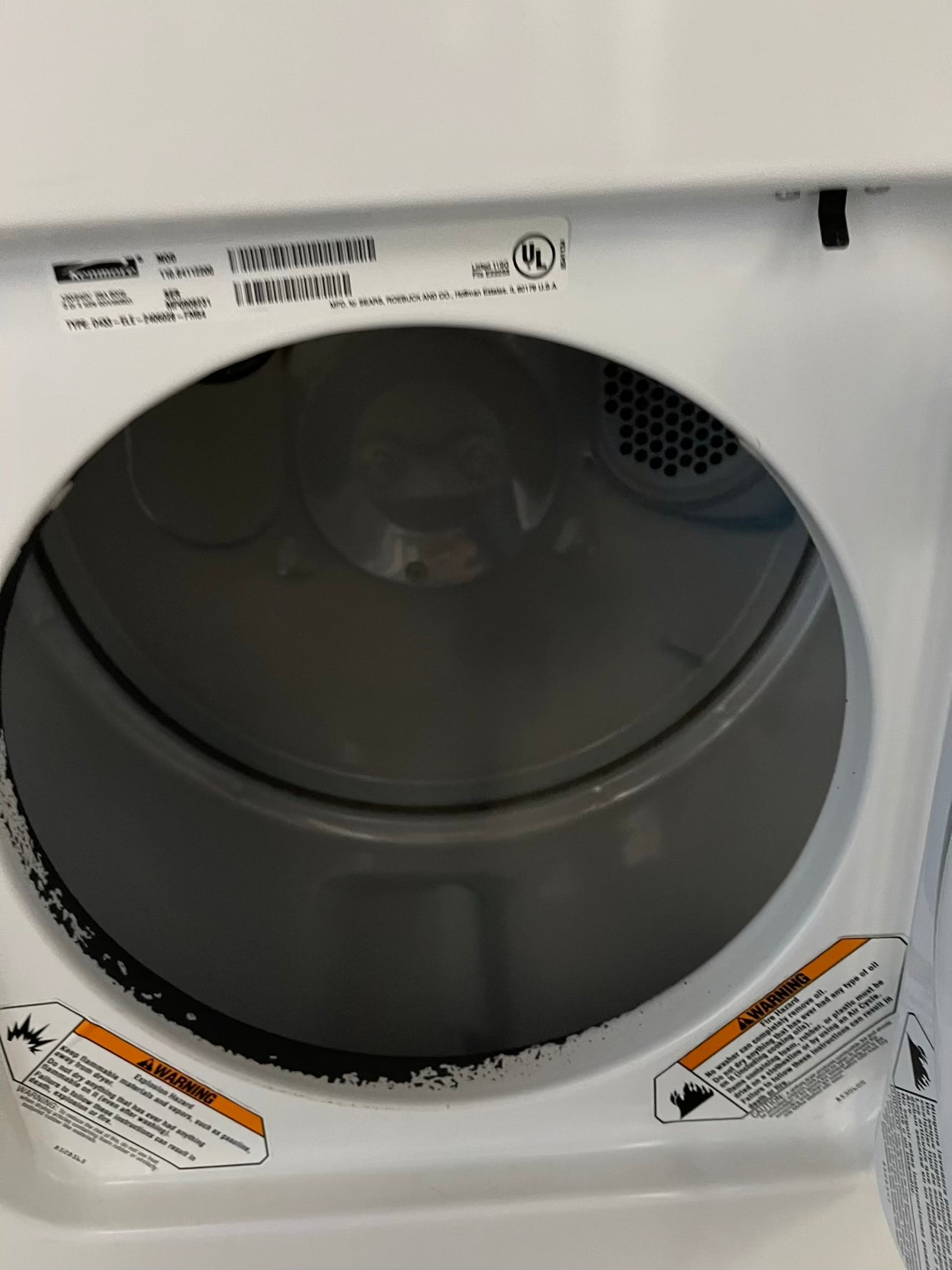 Kenmore electric 220v dryer side x side flat black #ED064VB