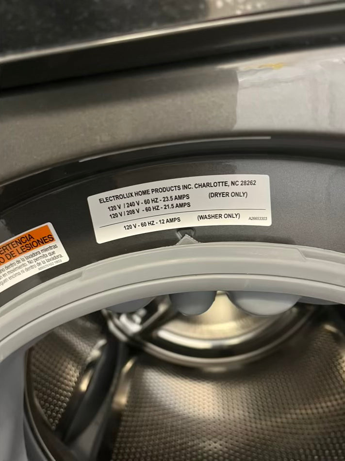 - Open Box Scratch & Dent Electrolux 4.5 cu. ft. Stacked Washer and 8.0 cu. ft. Electric Dryer Laundry Tower in Titanium, SmartBoost Premixing, Energy Star 27” #ED611L