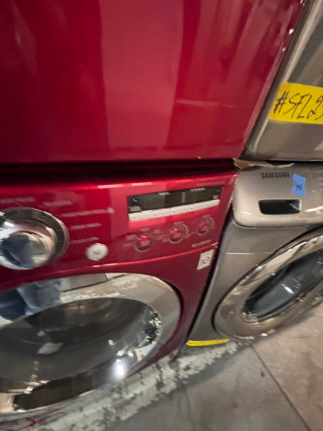 >* LG washer & dryer set electric 220v front load stackable or side by side - sensor dry in red color #LERA5SET
