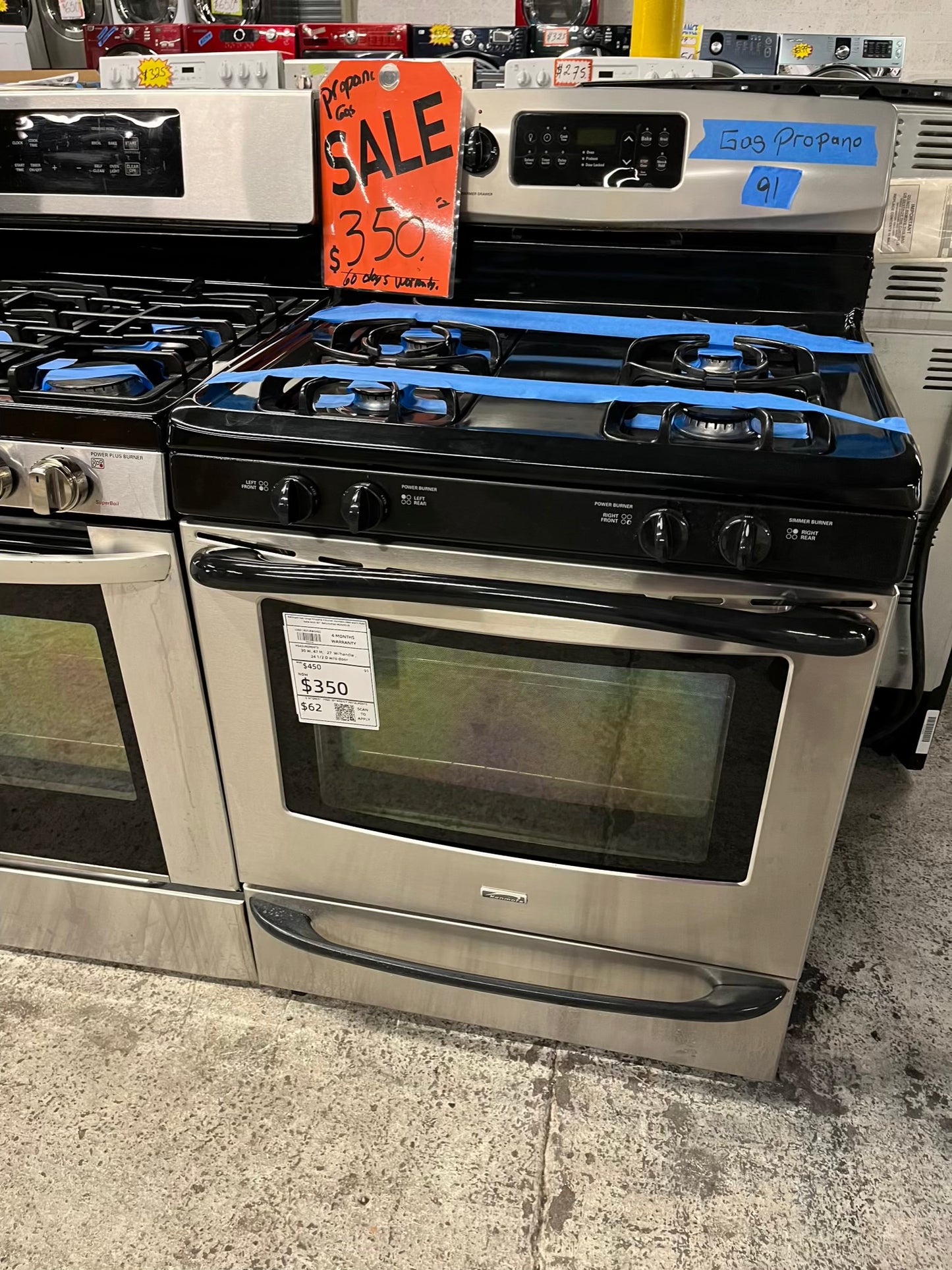- Kenmore Gas range Propane 4 burner stainless steel warm hold bake broil 30" Refurbished #GR393UB