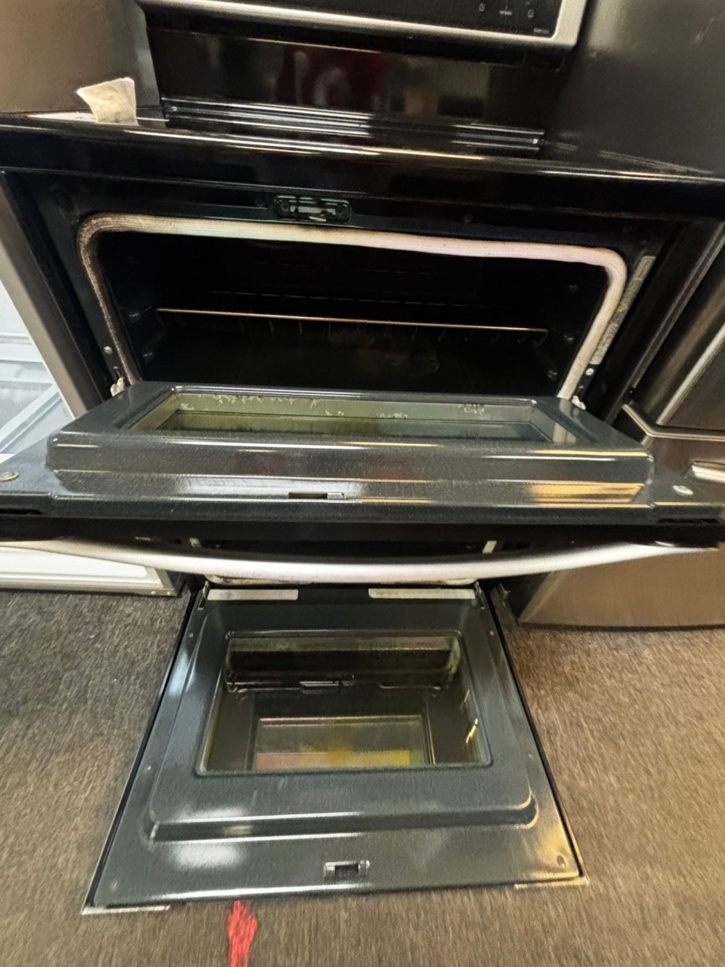 Flash sale⚡️ 2pc. Combo Whirlpool top freezer refrigerator stainless steel 28" counter depth & double oven electric stove 30” #RF2PCW5L