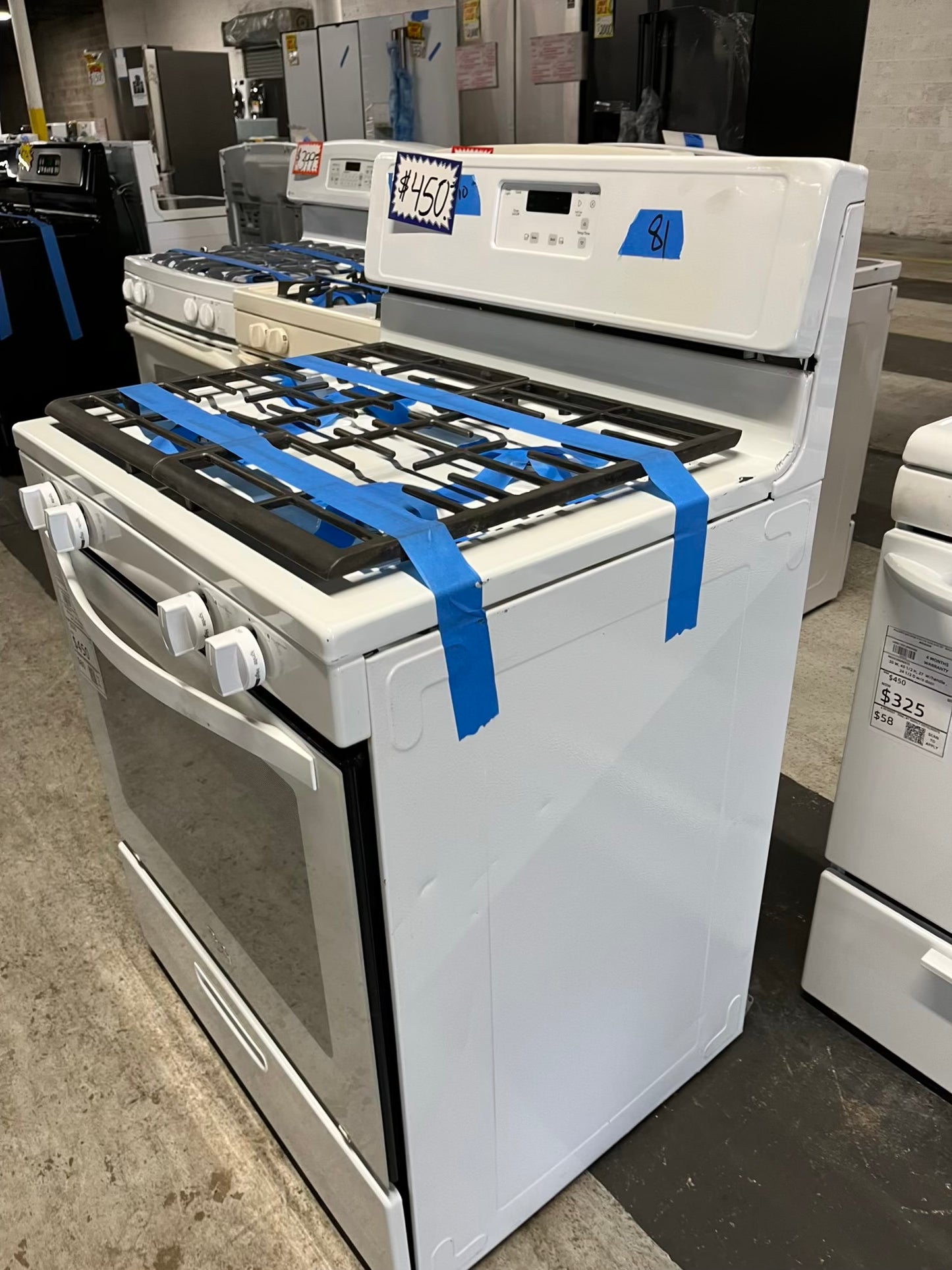 Whirlpool white gas propane range 4 burner bake broil 30" Refurbished #GR384AB
