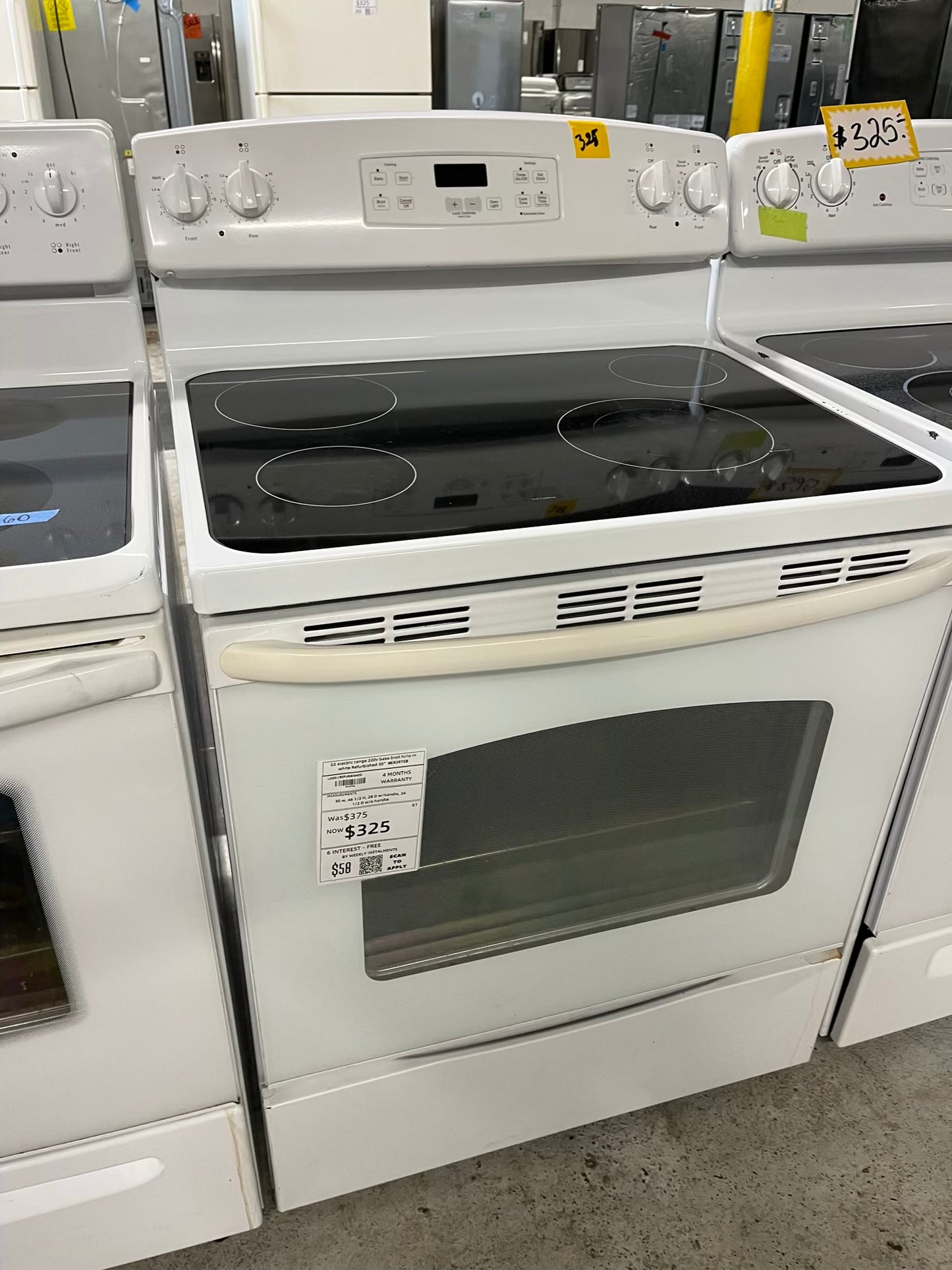 GE electric range 220v bake broil hi/lo in white Refurbished 30" #ER397EB