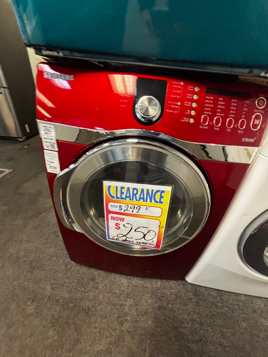- Samsung steam electric 220v dryer front load stainless steel drum 7.5cu.ft. large capacity 27" #EDS1396VL