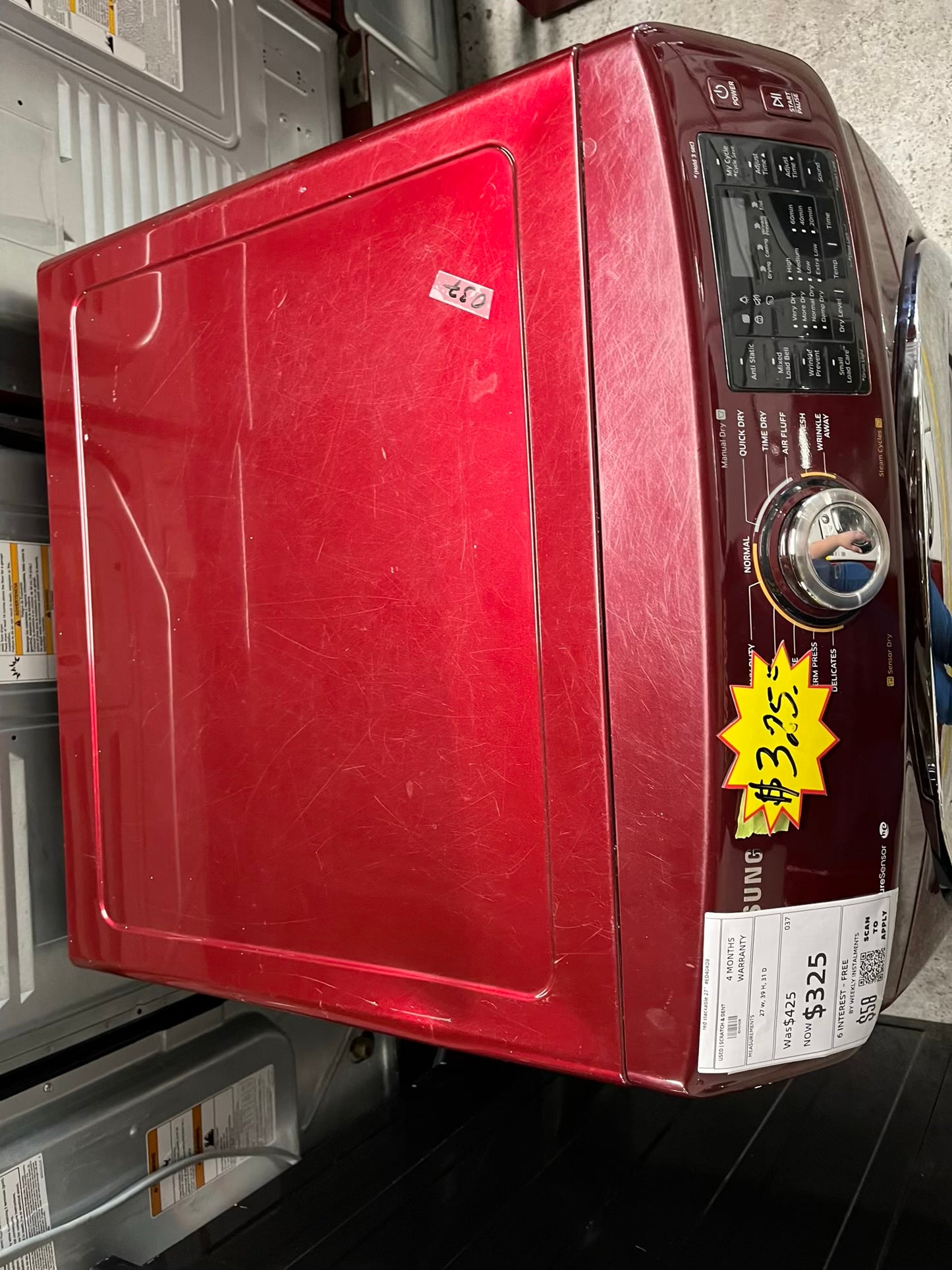 Samsung front load stackable electric 220v dryer in red 27" #ED404DB
