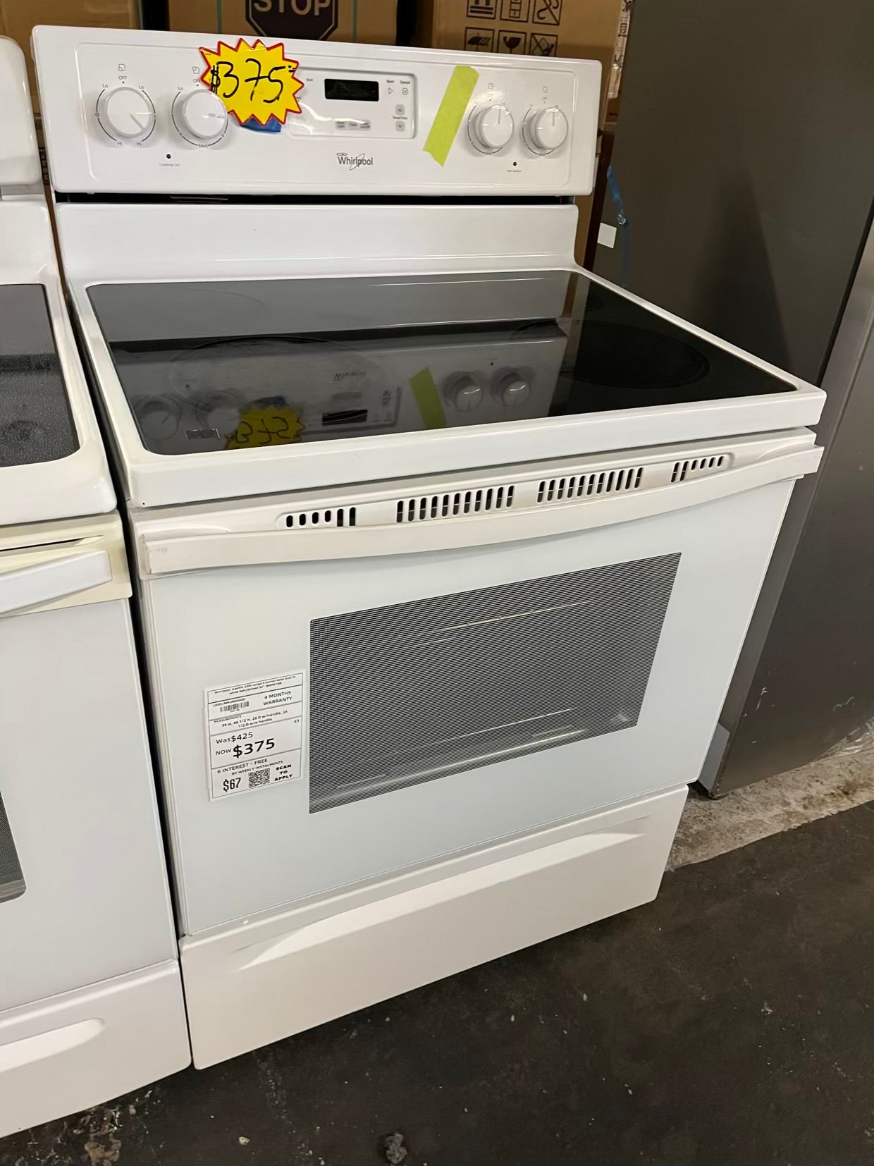Whirlpool electric 220v range 4 burner bake broil in white Refurbished 30" #ER941DB