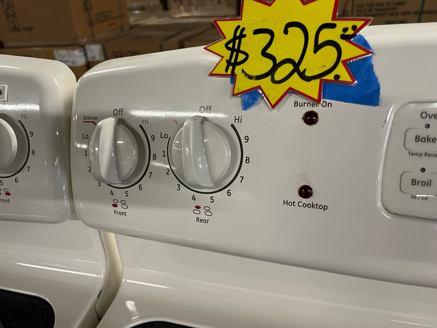 GE electric range 220v 4 burner bake broil hi/lo in off white Refurbished 30" #ER183KB