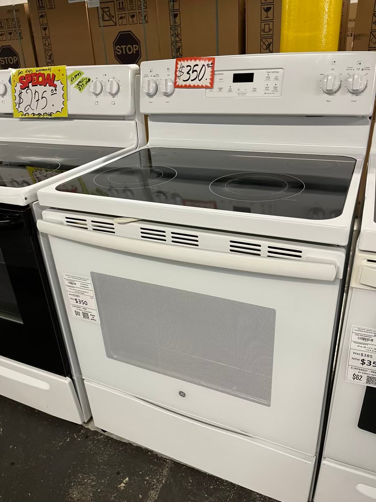 GE electric range 220v 4 burner bake broil hi/lo self clean in white Refurbished 30" #ER186HB