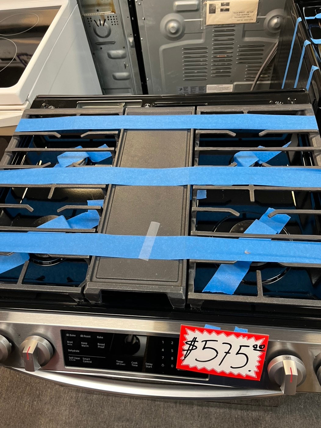 =Samsung 30” Gas range 5 burner slide in convection bake roast broil self clean used Refurbished" item #GRSMA34L