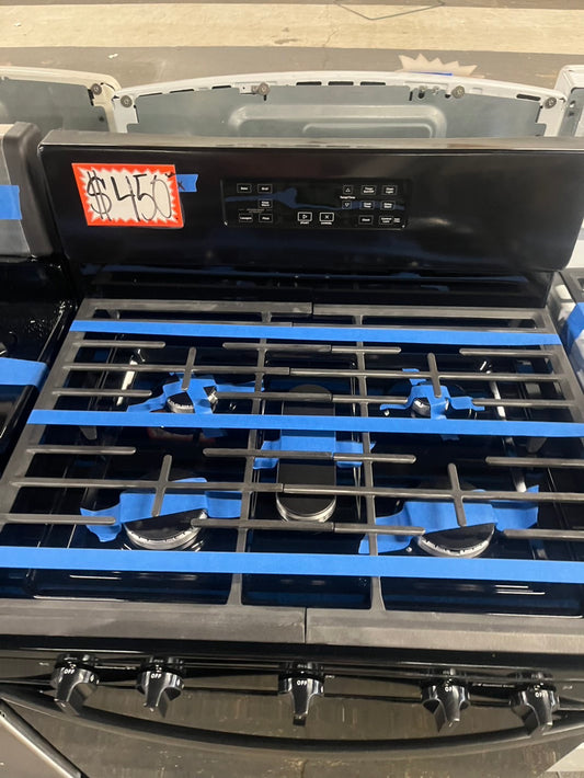 =GE Gas range 5 burner bake broil hi/lo in Black used-Refurbished 30" #GEGT66B