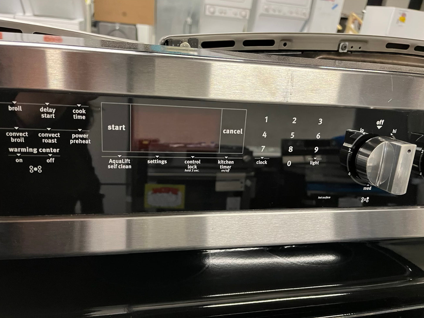 -Maytag glass top electric range 220v 5 burner warm zone convection bake roast broil self clean Refurbished stainless steel 30" #ER338NB