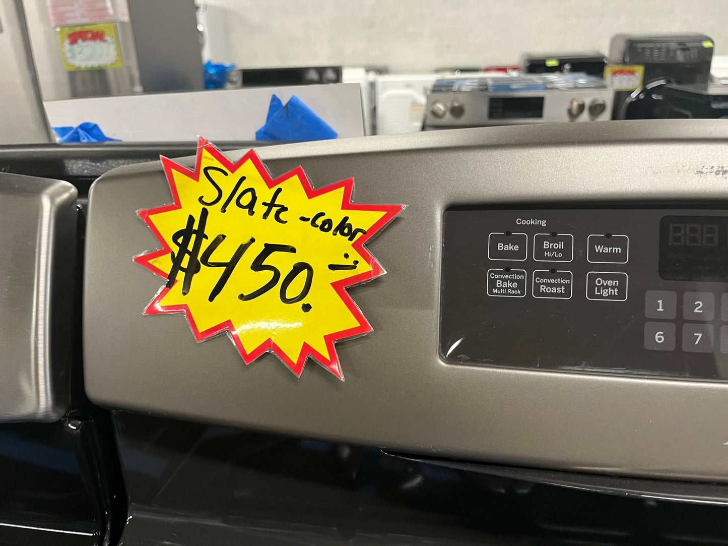 - GE Adora range 5 burner convection roast bake broil hi/lo steam clean slate used refurbished 30" #GR901KB