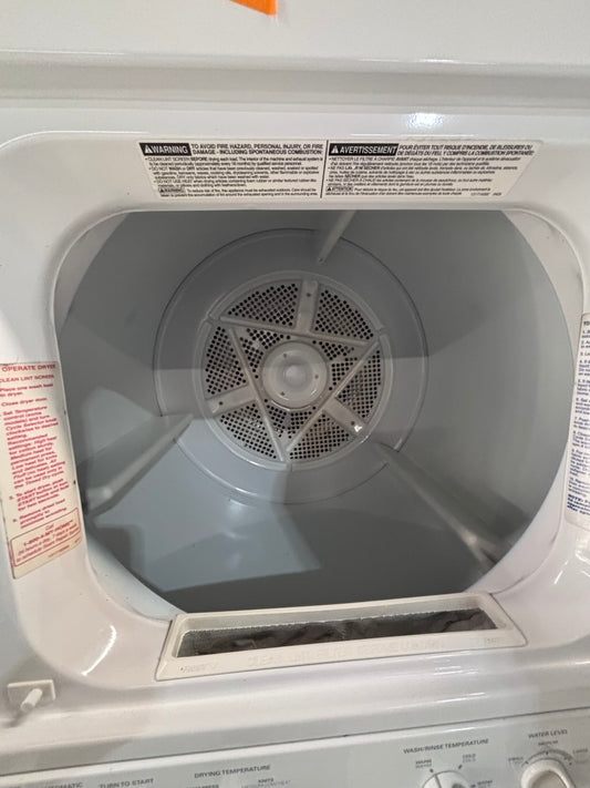 } Kenmore used- refurbished stacked laundry center Electric 220v washer & dryer unit in white 27" #LC27D18B