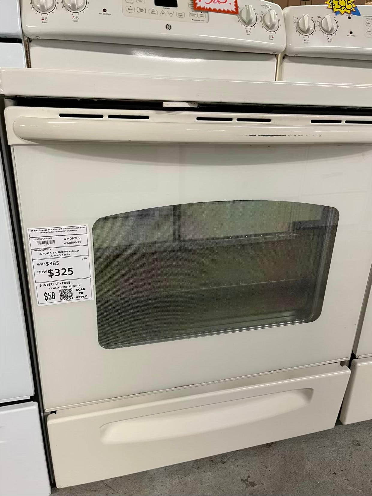 GE electric range 220v 4 burner bake broil hi/lo self clean in off white Refurbished 30" #ER184GB