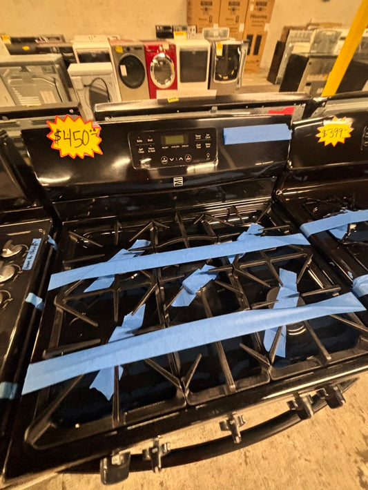 >Kenmore Gas range 5 burner bake broil self clean in black used-Refurbished 30” #GS777B