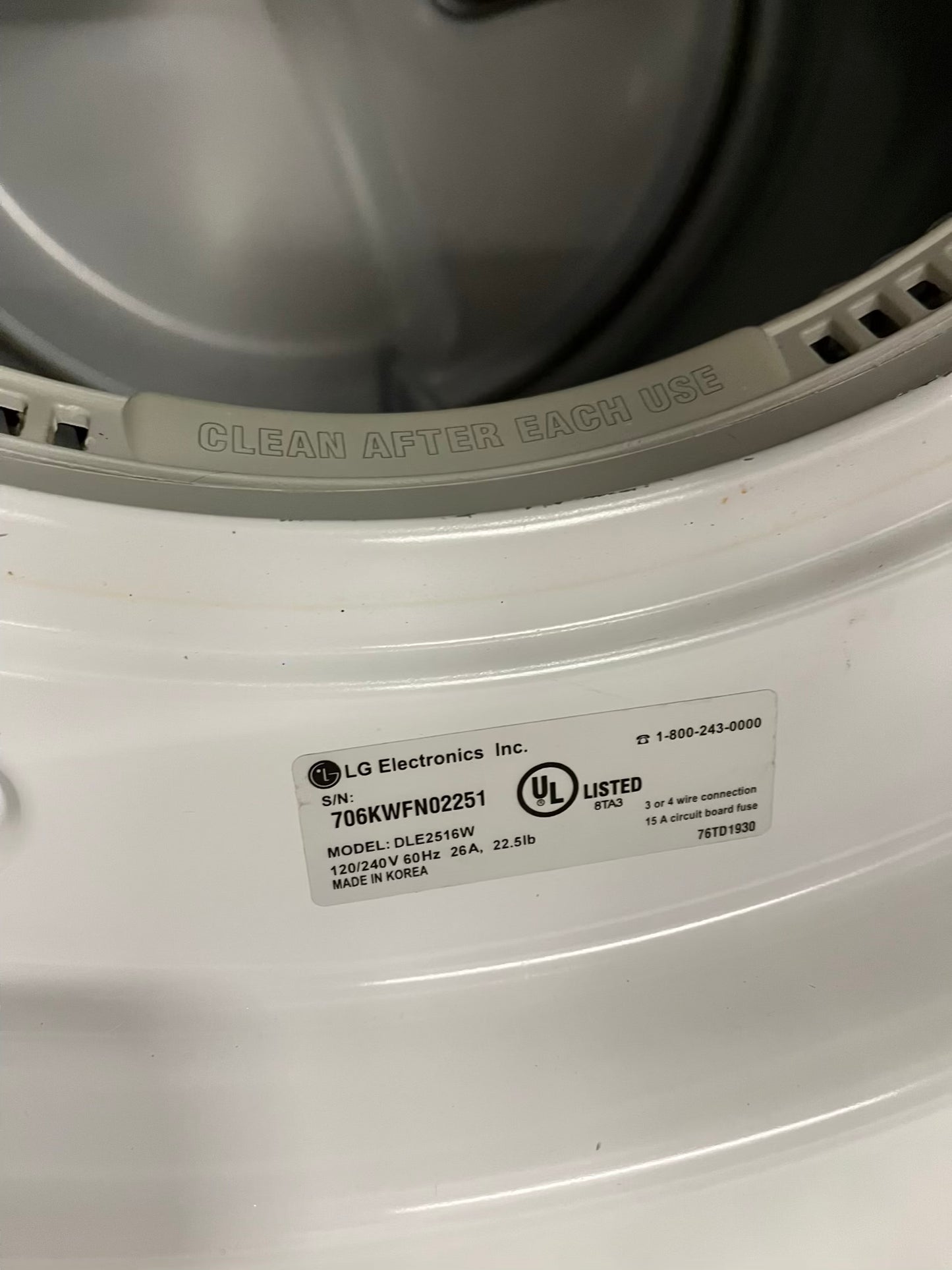 LG Dryer electric 220v in white front load w/pedestal extra storage stainless steel drum large capacity 27" refurbished #ED341AB