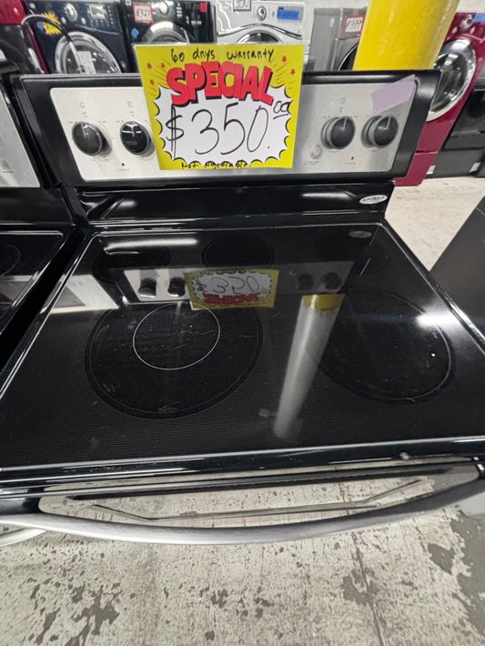 >special ⭐️Whirlpool stainless steel electric Glass top electric range glass top 220v 5 burner used-Refurbished in bake Broil self clean 30" #ERW4XB